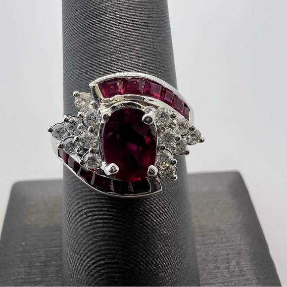 14k White Gold Diamond & Ruby Ring - Picture 2 of 9